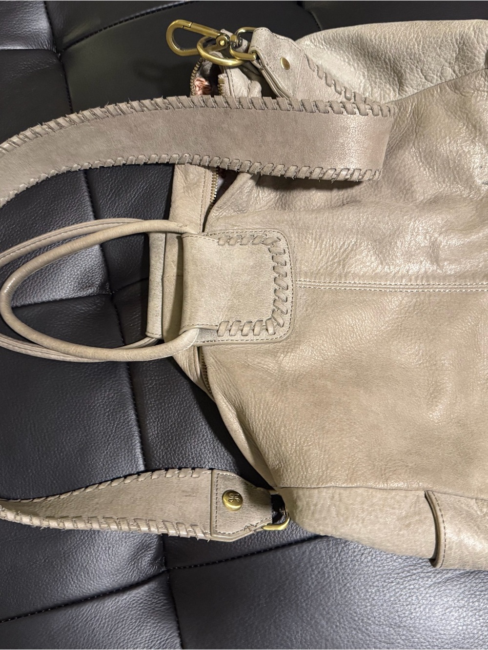 HOBO Sheila Satchel Taupe Leather Shoulder Bag with Whipstitch Strap - Picture 2 of 6